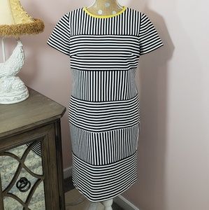Black and white striped dress w/ chartreuse zipper